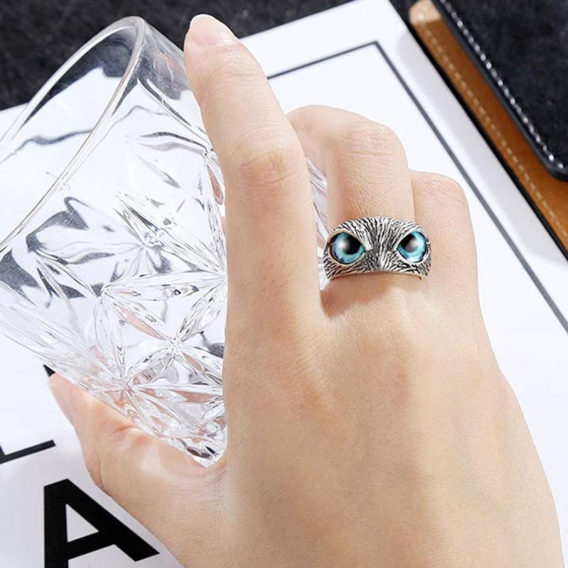 

Vintage Adjustable Blue Eyes Owl Ring Men And Women Jewelry Party Gift 1pc