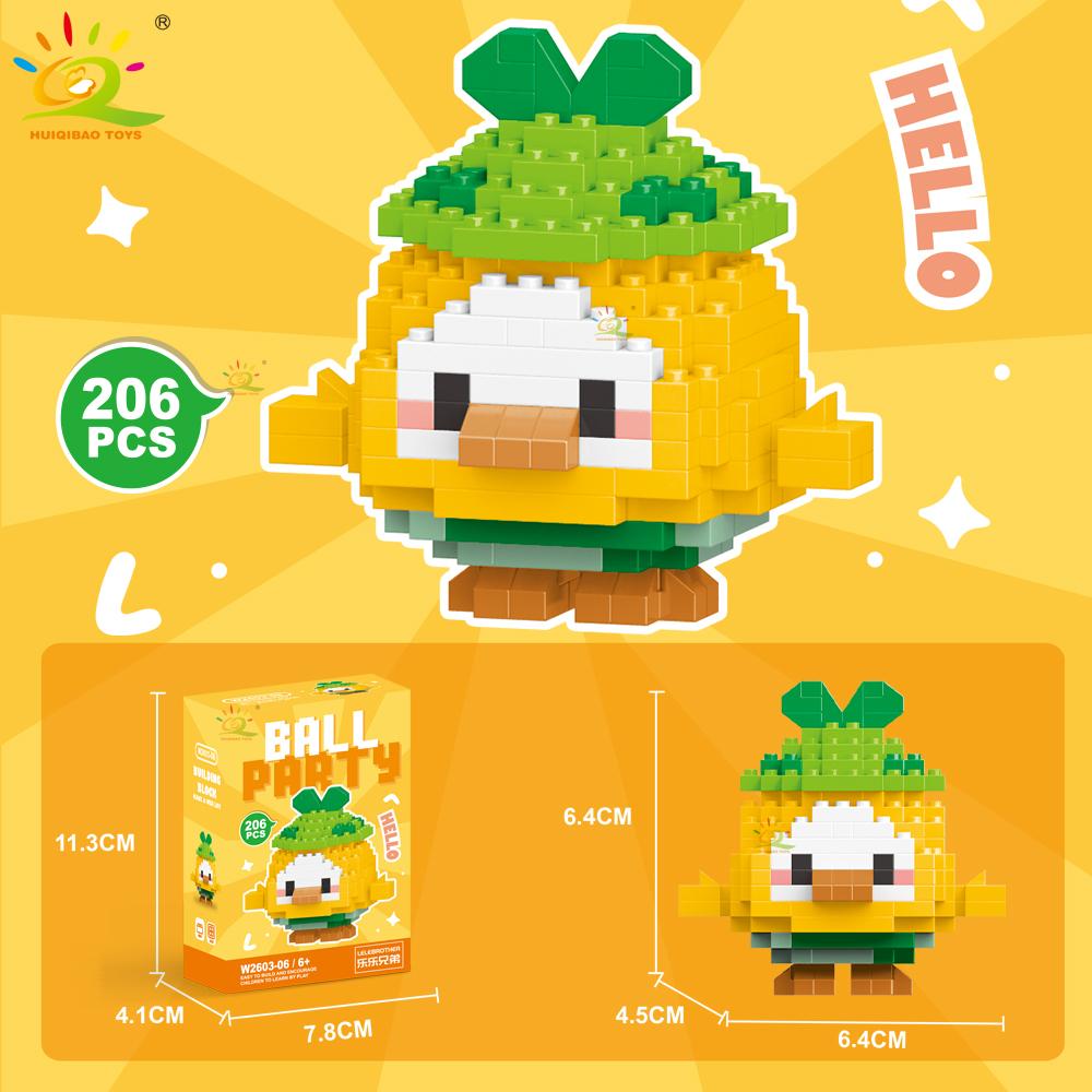 HUIQIBAO Mini Cute Animal Micro Building Blocks 3D Diamond BEE Cat Panda Model Bricks DIY City Construction Toys for Children