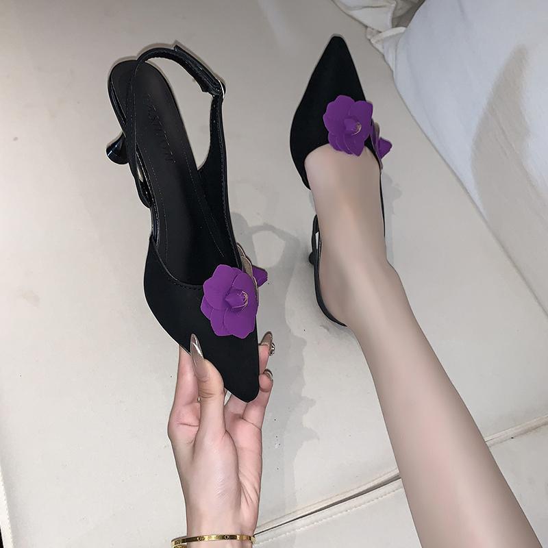 Fashion 2025 Summer New Retro Pointed Toe Decal Women's Shoes Fashion Outdoor Party High Heels Sandals Sandalias Mujer