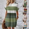 Women's Fashion Casual Contrast Color Round Neck Milk Silk Pullover Dress