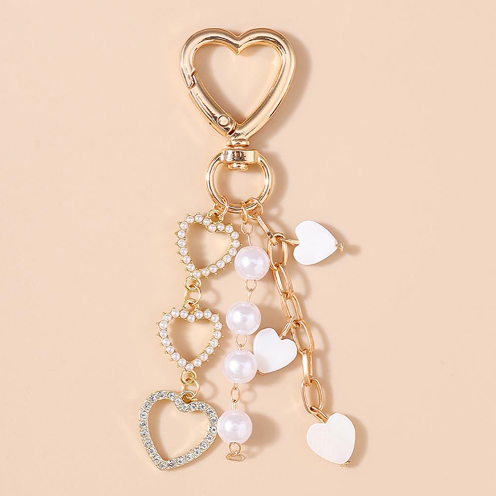 Fashion Pearl Bowknot Keychain Women Girls Love Heart Key Ring Pendants for Handbag Decor DIY Handmade Jewelry Gifts