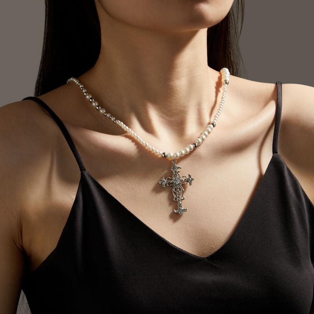 Luxurious Long Cross Pearl Necklace For Women With Sophisticated Touch