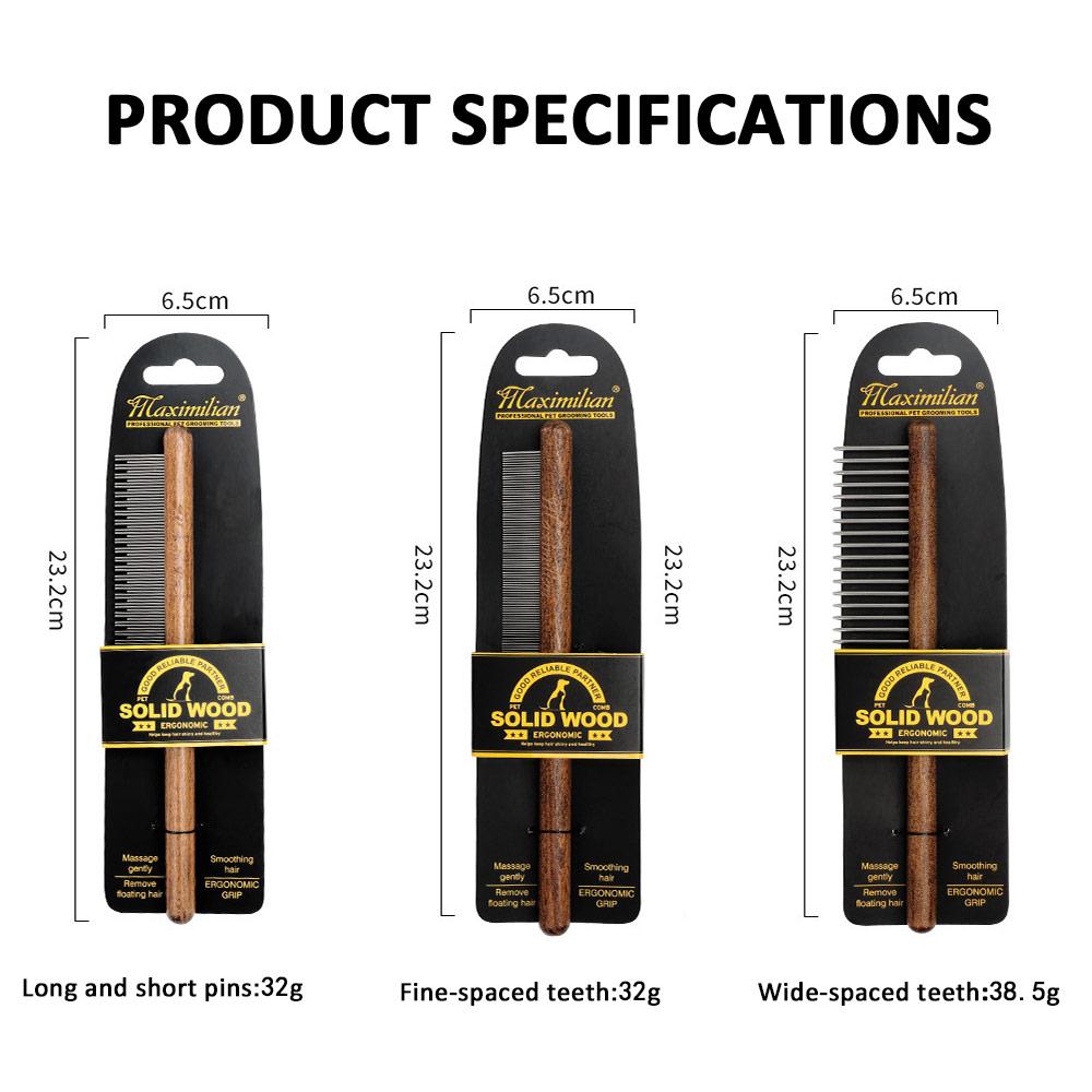 Pet Comb With Rounded Ends Stainless Steel Teeth For Long And Short Haired Cats Wooden Handle Cat Dog Combs Pet Grooming Tool