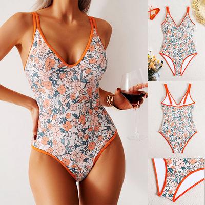Dames Bloemenprint Eendelig Badpak Push Up Bikini Conservatieve Badkleding Vrouwelijk Baden Zwemmen Bodysuit Strandkleding Zomer
