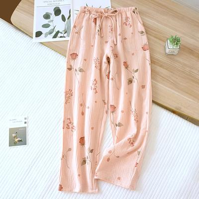 2026 New Spring/Summer Women's Sleeper Pants 100%Cotton Crepe Printed Love Floral Pants Thin Home Pants Bottoms Womens Sleepwear