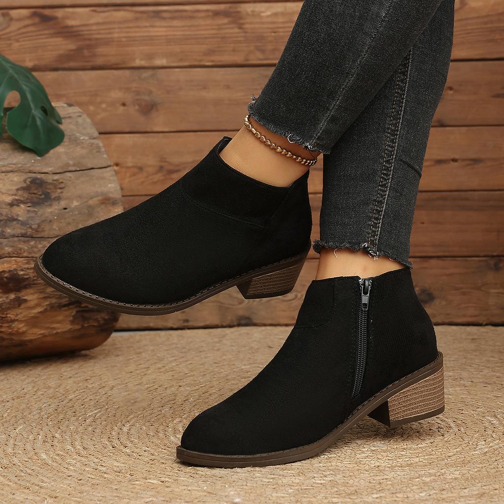 Large size French suede short tube thick heel fashion boots New versatile casual foot cover pointed leather boots