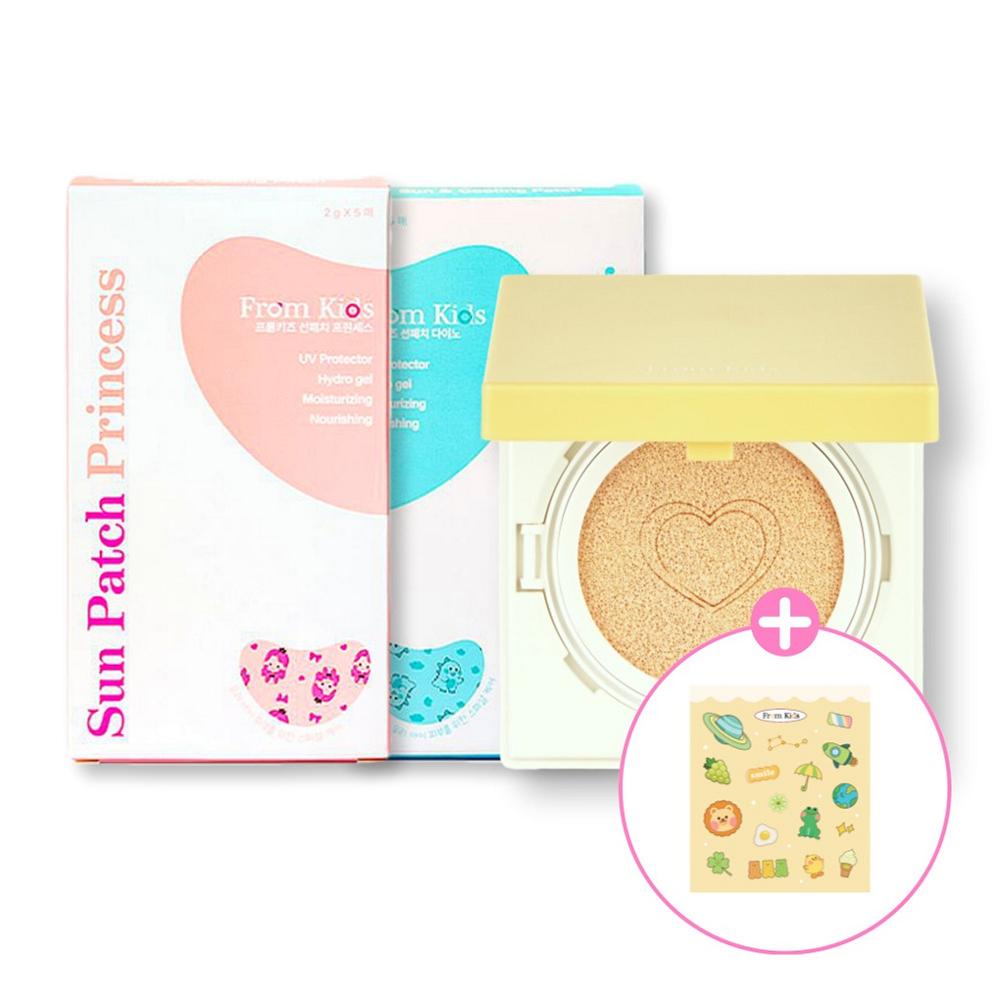 

From Kids Sun Duo Set (12g Sun Cushion + 5 Sun Patches) - A travel essential for toddlers, children, and elementary school students. Sun cushion + Dino patch + sticker