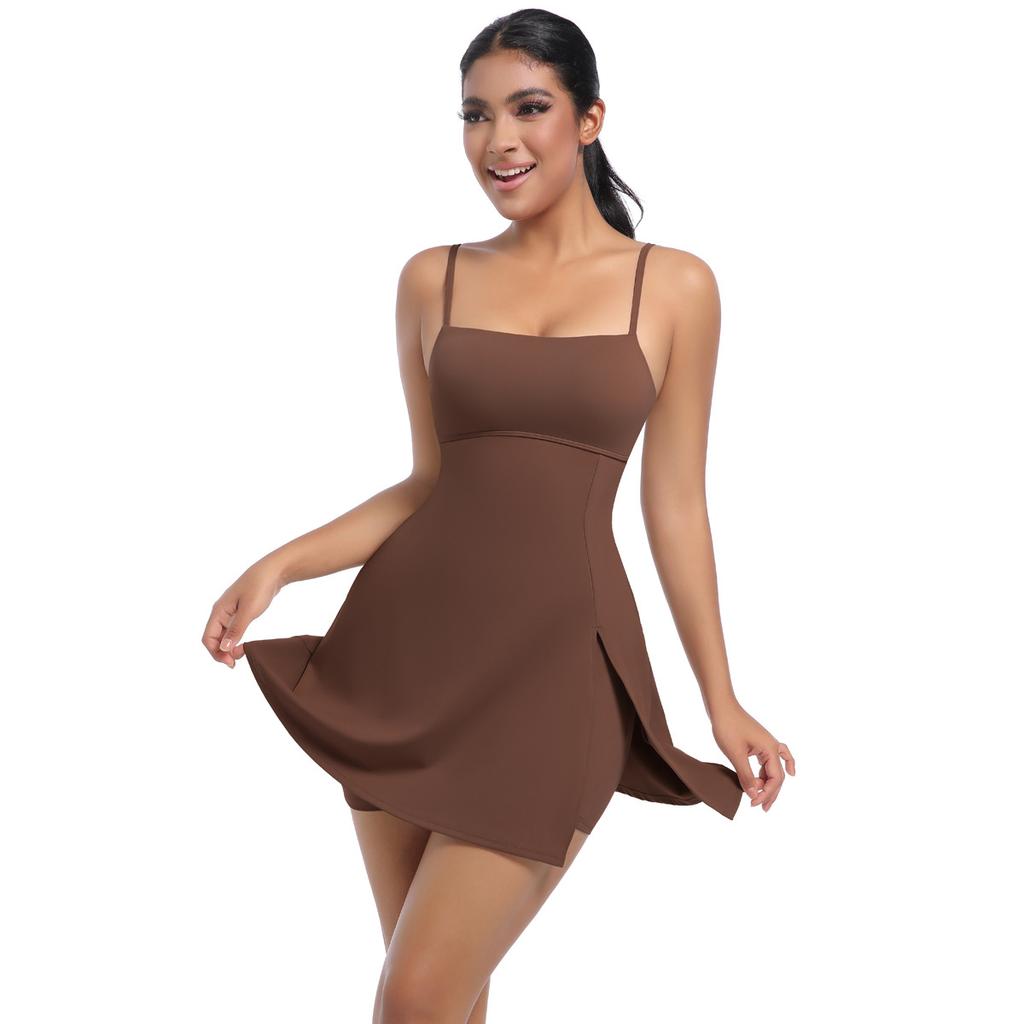 Anti Glare Base Sports Dress With Chest Cushion, Breathable Outdoor Golf Backless Camisole, Yoga Tennis Skirt For Women