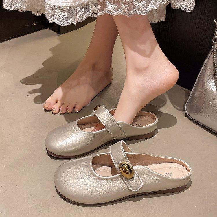 Beautiful French Flat-bottomed Bag Head and Half Slippers for Women's Summer Wear 2025 Summer New Evening Wind Mary Jane Cool Slippers