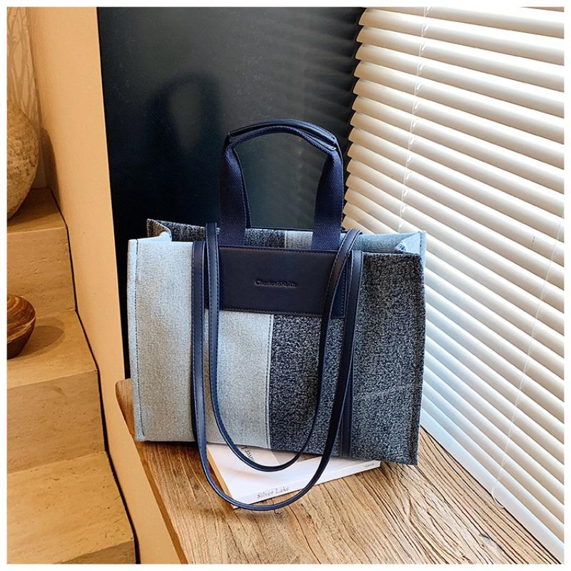 Denim Bag Women's Large-capacity New Autumn and Winter Contrasting Color Splicing Shoulder Handbag Student Tote Bag