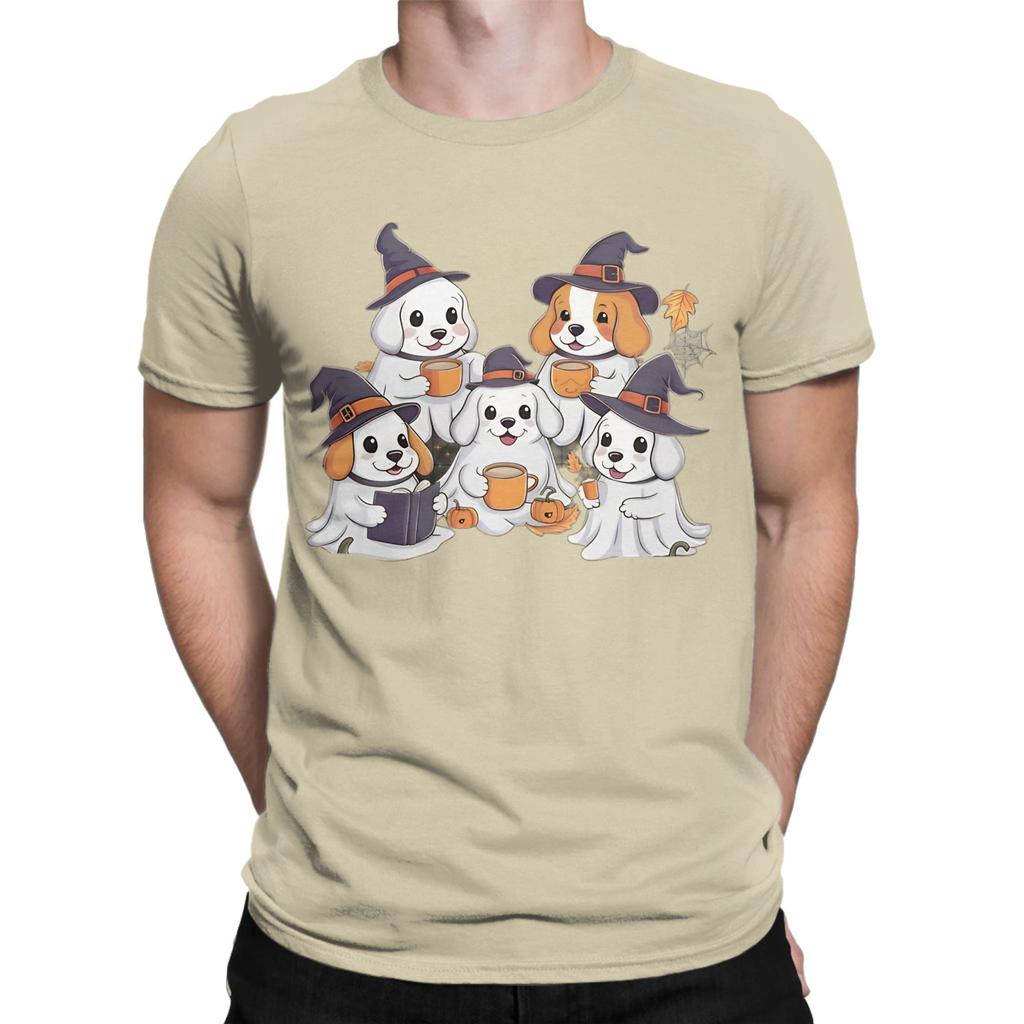 Ghost Dogs Halloween Funny 100 Cotton Tshirt Ghost Coffee Golden Doodle Dog Halloween Tees Tops For Unisex