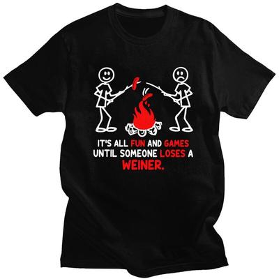 Custom Funny Camp Fire And Weiner Quote T Shirts for Men 100 Cotton Tees Adventure Camping Tshirts Short Sleeve Fashion Tshirt