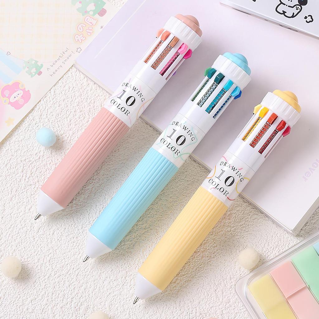 1/3pcs Colorful Drawing Ballpoint Pen 0.5mm 10 In 1 Roller Ball Pen Spot Liner Marker Highlighter Office School