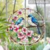 2D Flat Acrylic Peach Blossom Birds Suncatcher Decorative Hanging Ornament, 7.87/11.81inches Love Birds Home Window Porch Wall Garden Tree Decor