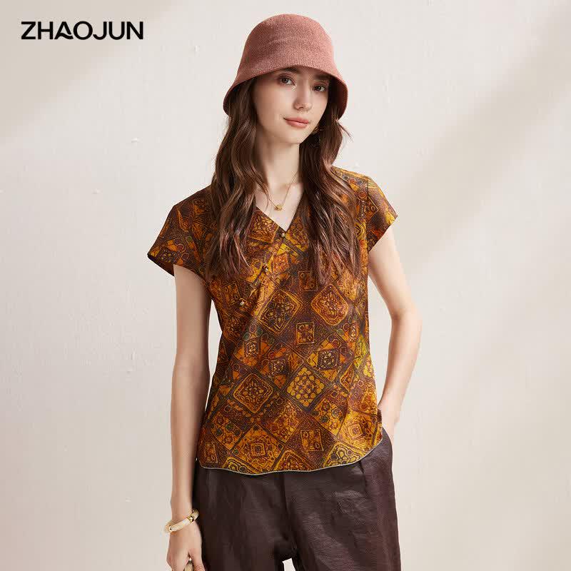 Women s Mulberry Silk V-Neck Short Sleeve Top XL