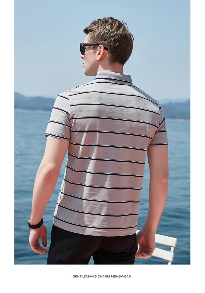 [Old Money Style Stripe] Summer New Mulberry Silk Cotton Blended Light Luxury Men's Polo Shirt