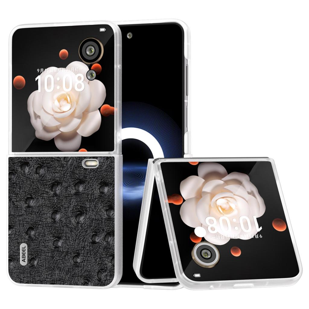 ABEEL For Honor Magic V Flip 5G Case Genuine Cow Leather+PC Hard Phone Cover Clear Matte Edge