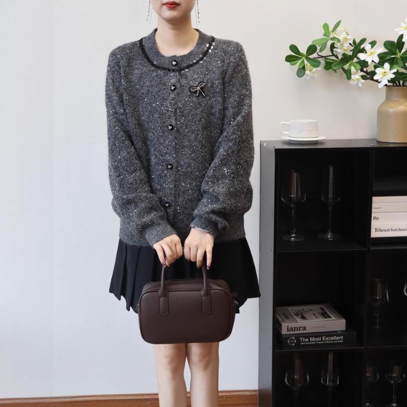 Knitted cardigan autumn and winter new loose sequined bow sweater jacket women