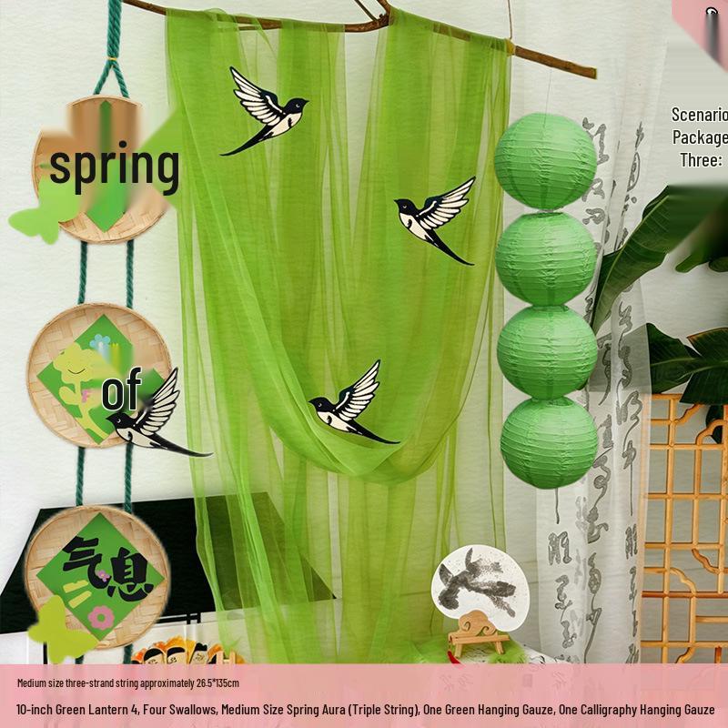 Spring Scene Green Lantern Decor Set for Mall Lobbies, Outdoor Tourism, and Photography Backdrops