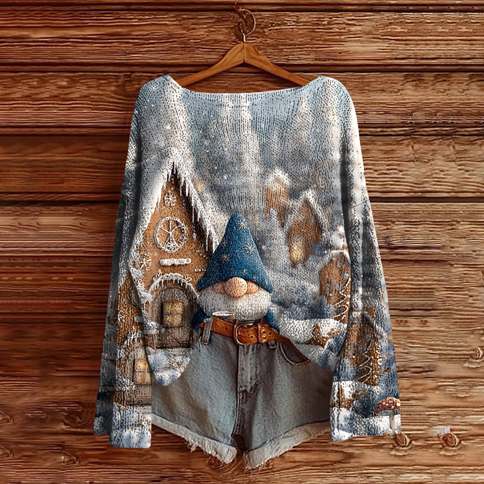 

Женский легкий свитер с рождественским принтом, повседневный вязаный пуловер с длинным рукавом S синий