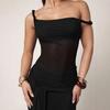 GD-solid Color Sexy Waist See-through Tube Top Strap Design Slanted Shoulder Dress