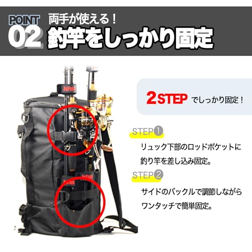 GRmkt Fishing Tackle Backpack, 30L, Multi-functional, Portable, Compact, Lightweight, 3-Way, Handbag, Shoulder Bag, Fishing Rod Storage, Black