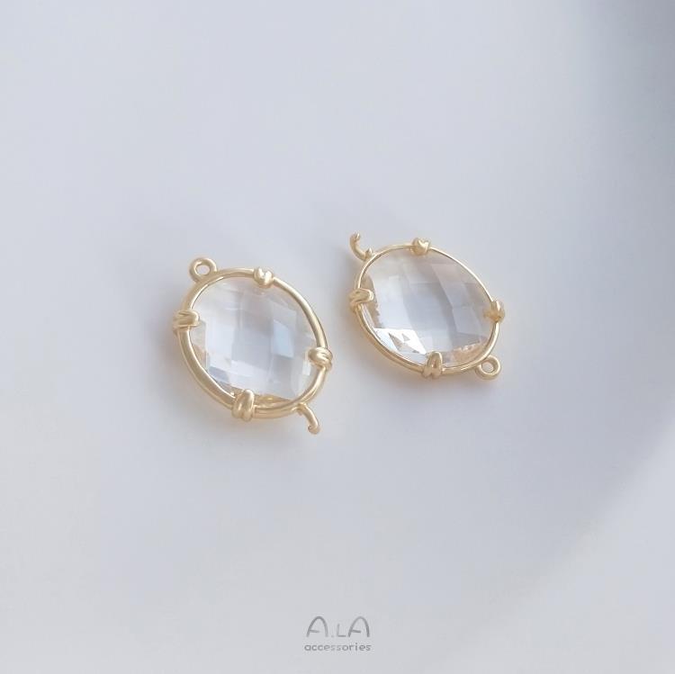 Oválný rámeček ze 14K pozlaceného kovu se zirkonem, dvojitý přívěsek pro DIY šperky