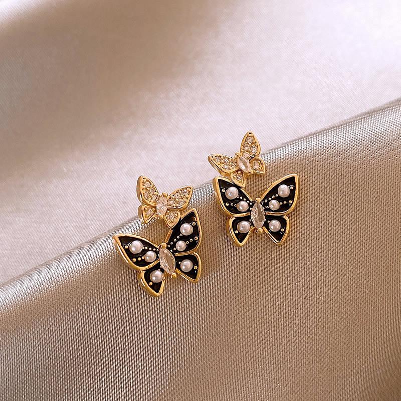 Spring Butterfly Pearl Stud Earrings: 2024 New Niche Design for Elegant Women s Style