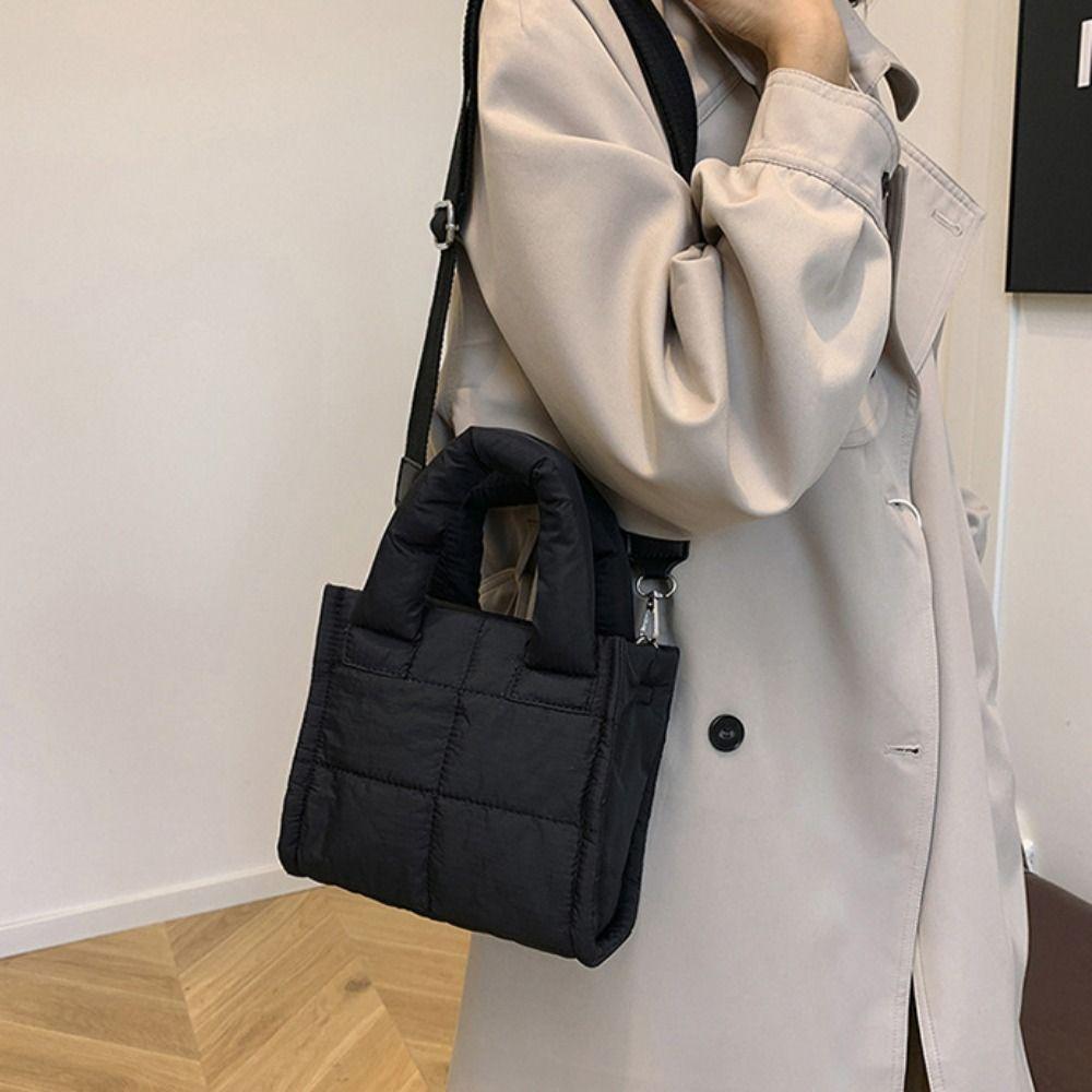 Large Capacity Cotton-padded Tote Bag Korean Style Puffy Crossbody Bag Nylon Handbag Lady