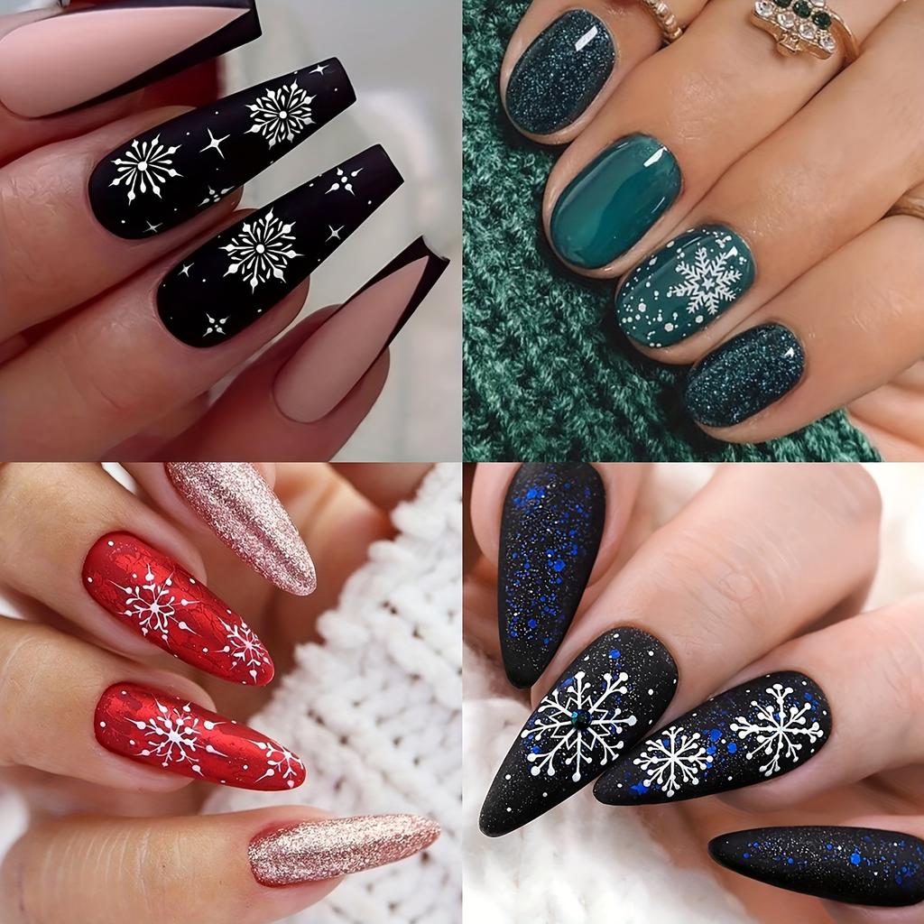 4pcs Christmas Nail Stickers with Snowflake Patterns, 3D Self-adhesive Paper Suitable for DIY Nail Art Ladies During Holidays