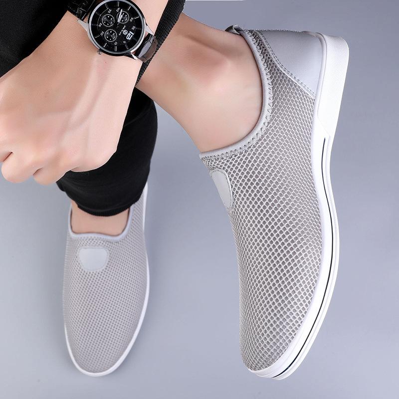 

Мужская обувь 2025 лето новая летучая тканая сетка дышащая плоский каблук круглый носок черная легкая накладка на стопу низкий верх повседневная модная обувь 45