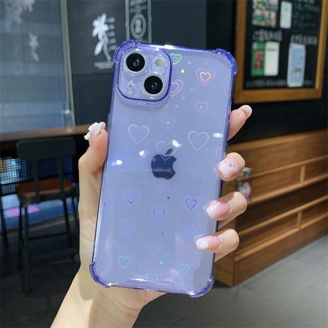 Luxury Reflective Holographic Love Heart Case For Iphone 13 12 11 Pro Max Mini Xs X Xr 7 8 Plus Se 2020 Soft Clear Buffer Cover