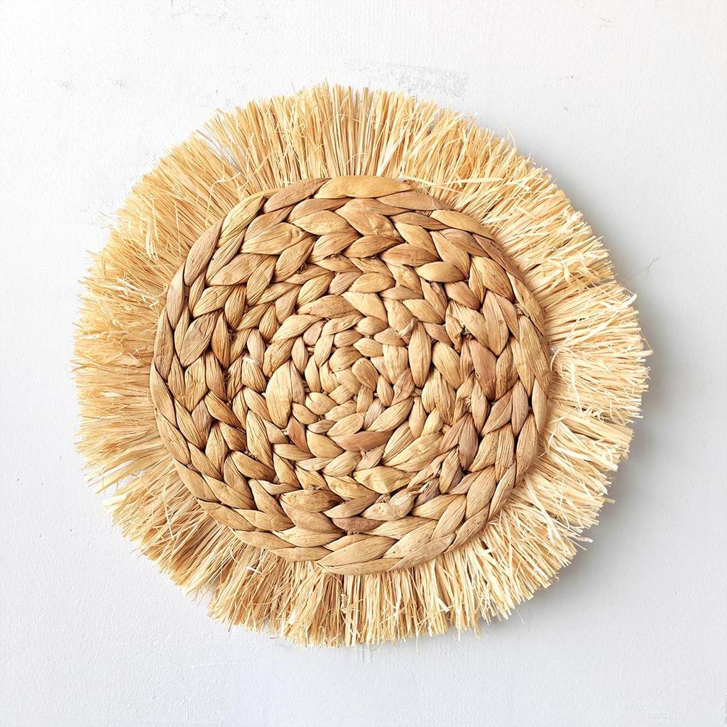 Bohemian Round Woven Straw Wall Decor for Bedroom or Dining Room