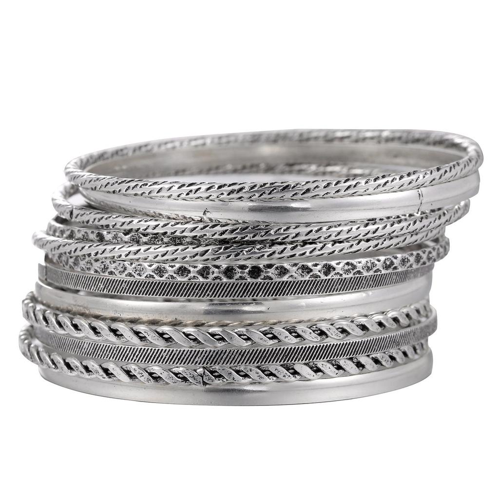 Bohemian-Style 12-Piece Multi-Layer Alloy Bracelet Set for Women