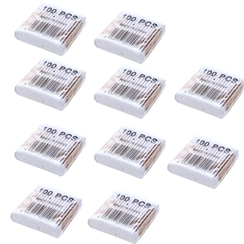 100/500/1000 Stück Doppelseitige Einweg-Make-up-Wattestäbchen Weiche Wattestäbchen für Medizinische Holzstäbchen Nase Ohren Reinigungsgeräte