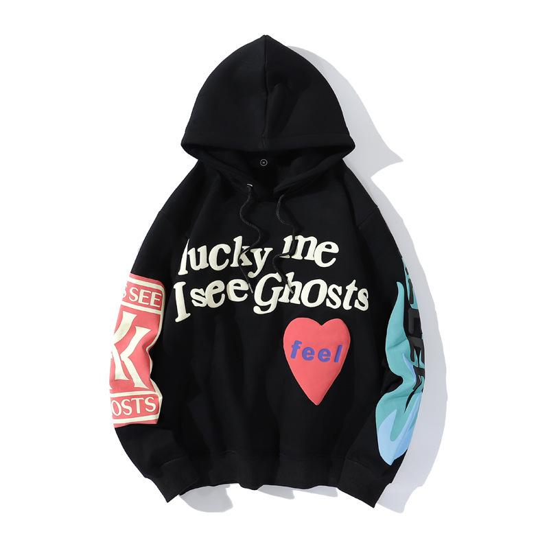 Kanye Unisex Mikina s kapucí a graffiti srdcem, podšitá fleecem