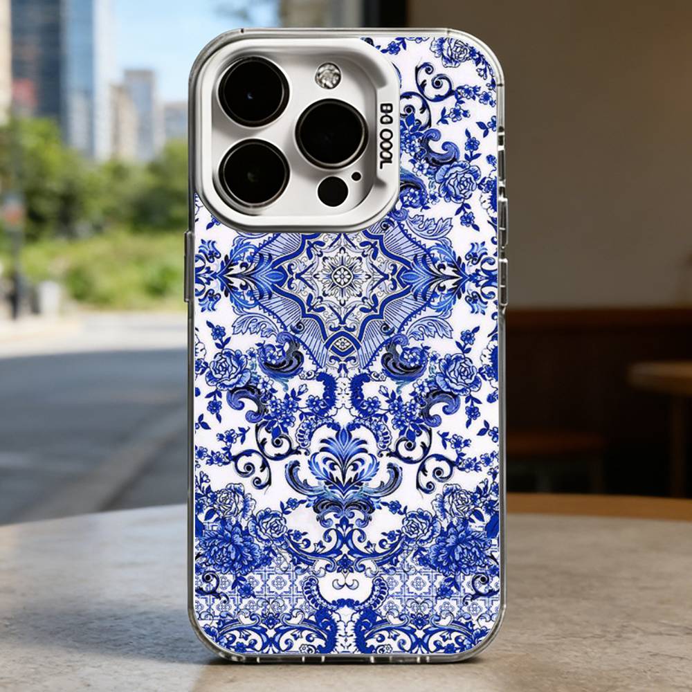 Blue and White Porcelain Funda Hard Phone Case for IPhone 16 15 14 13 12 11 Pro Max Plus16E X XR XS Max Shockproof Full Cover