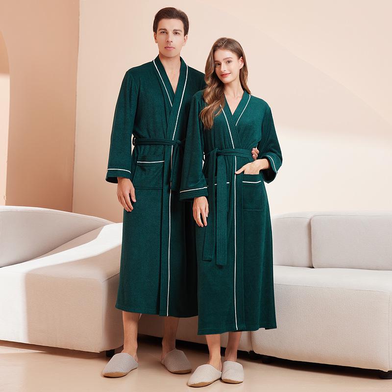 Unisex Quick-Dry Water-Absorbent Bathrobe: Four-Season Long-Sleeve Yukata with Towel Material