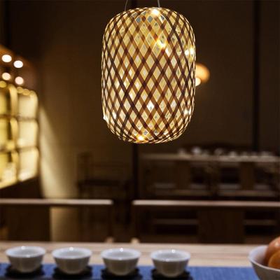 Bambu tecido à mão lâmpada sombra capa de luz estilo retro decoração à prova de poeira lustre para viver