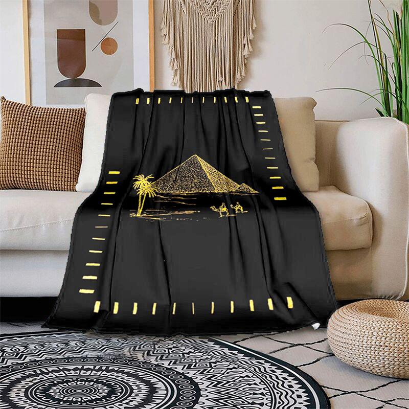 1PC Egyptian theme printed blanket, all season lightweight home office outdoor nap multifunctional blanket A6