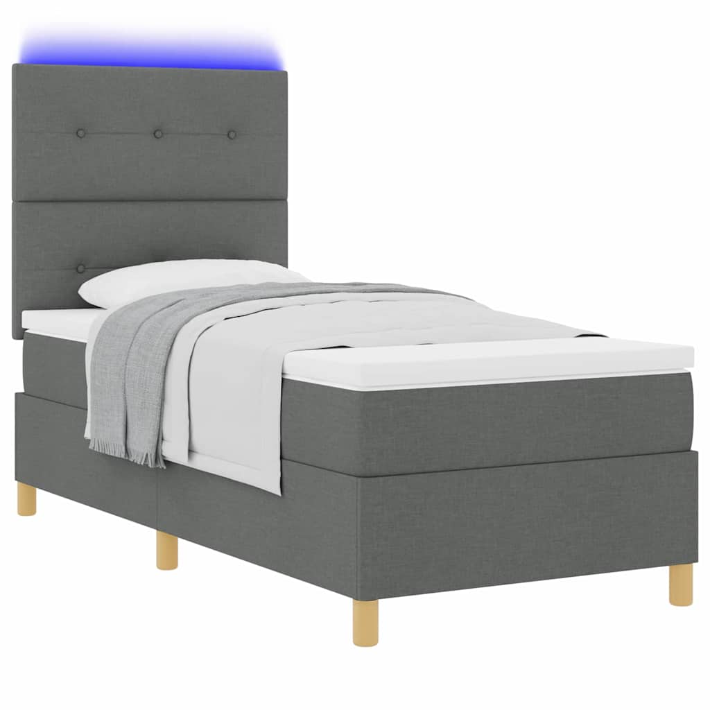 LED Box Spring Bed with Mattress Dark Gray 80 x 200 cm Fabric