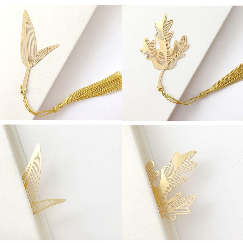 School Stationery With Tassel Brass Book Clip Reading Mark Leaf Metal Bookmark Books Accessories