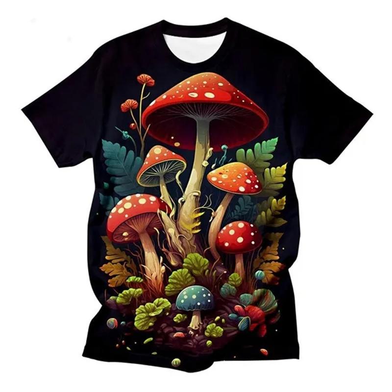New Summer Art Design Colorful Mushroom Pattern 3D Print T-Shirt Men WomenShort Sleeve Oversized Harajuku Tees Top Kid Clothing