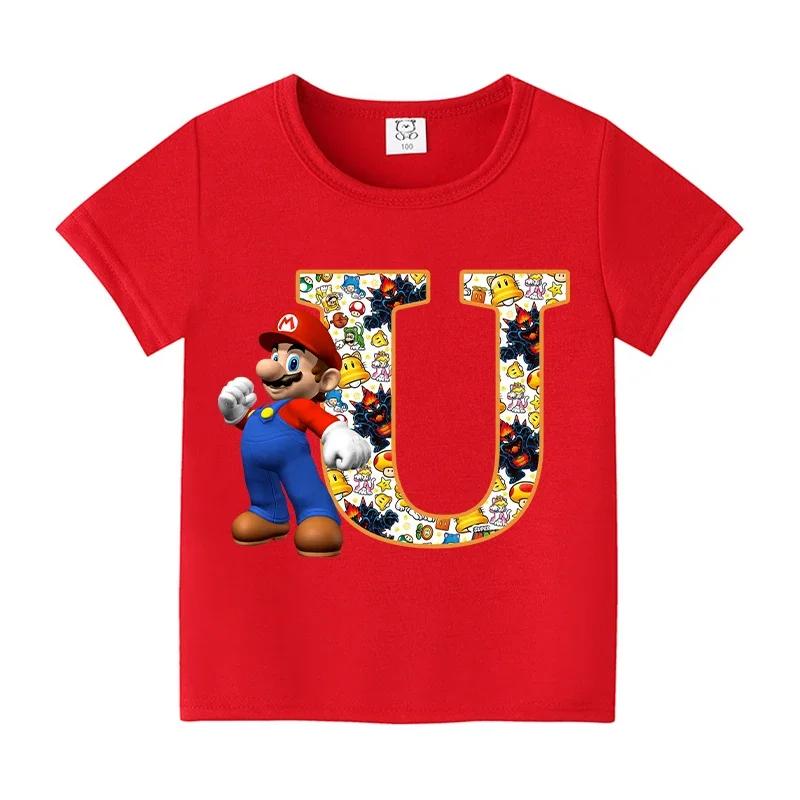 New 100%Polyester T-shirts for Children Cartoon English Letters Graphic T-shirt Boys Casual Short-sleeved Tops Kids Clothes