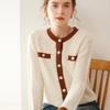 Women's Thick Cashmere Color Block Cardigan Sweater - Autumn/Winter Collection, Loose Fit, Round Neck