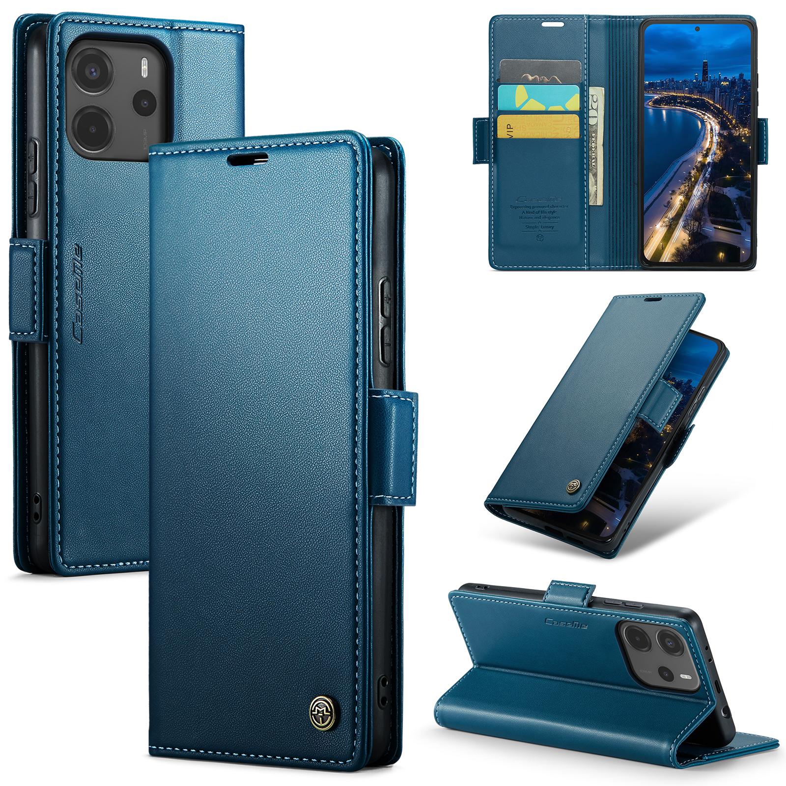 

For Xiaomi Redmi Note 14 4G (164.84x78.15x8.16mm) Case CASEME 023 Series RFID Blocking Leather Wallet Stand Phone Cover Blue
