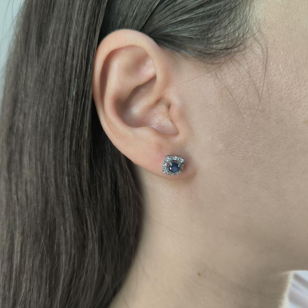 Серебряные серьги с натуральным сапфиром 0.985ct, фианитами (2181040)