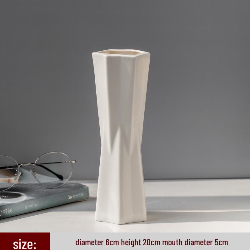 Nordic Minimalist White Ceramic Vase for Hydroponic and Dried Flower Arrangements in Modern Living or Dining Spaces
