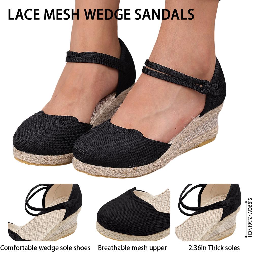 Letnie Nowe Sandały Damskie Szpiczasty Nosek Wsuwane Odkryty Palec Sandały na Koturnie Modne i Codzienne Jednokolorowe Lniane Sandały 2026