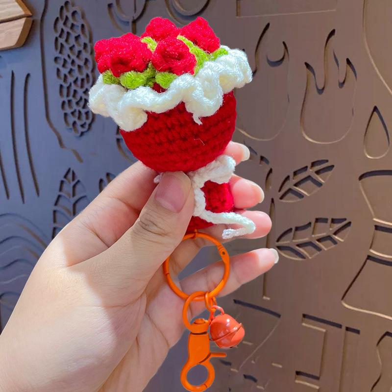 Hand-Woven Wool Bouquet Keychain Pendant Couple Schoolbag Keychain Pendant Valentine'S Day Gift